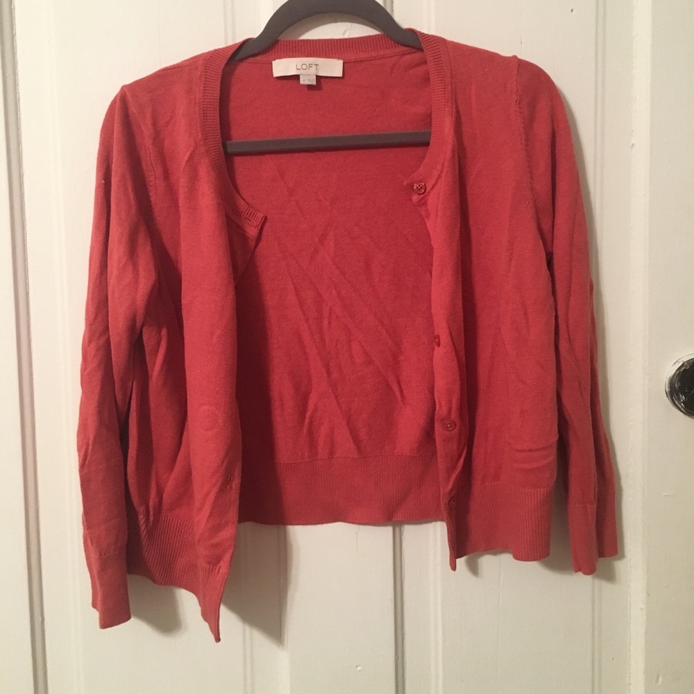 Loft Medium Red/Orange Button-Up Sweater